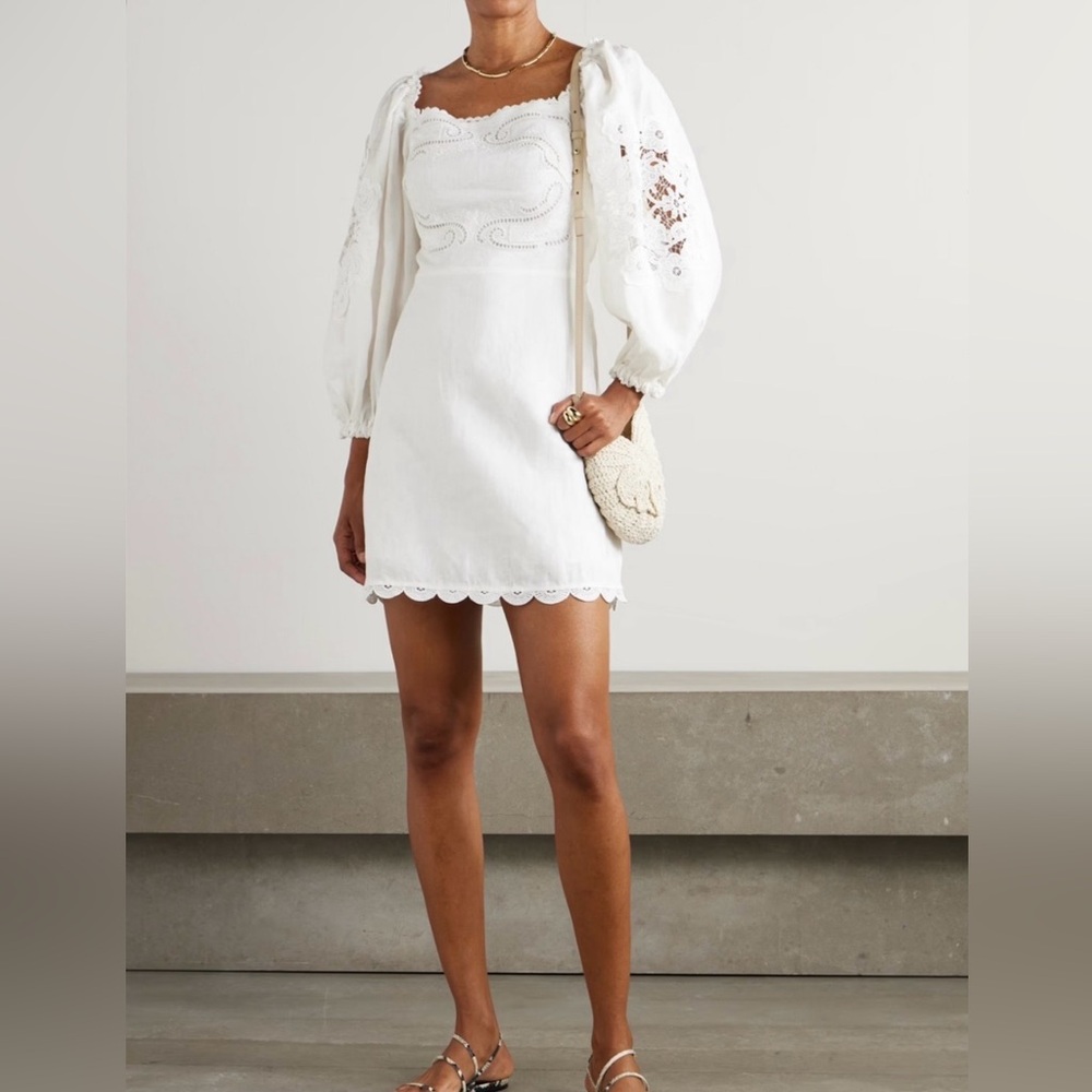 Farm Rio Off-White Embroidered Euroflax™ Premium Linen Mini Dress